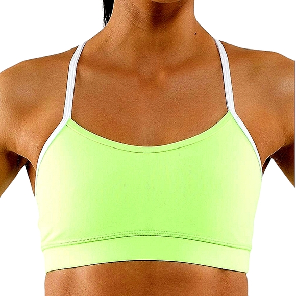 Lululemon Flow Y Bra IV Neon Green White Size 8 Racerback Sports Bra EUC - Picture 4 of 16